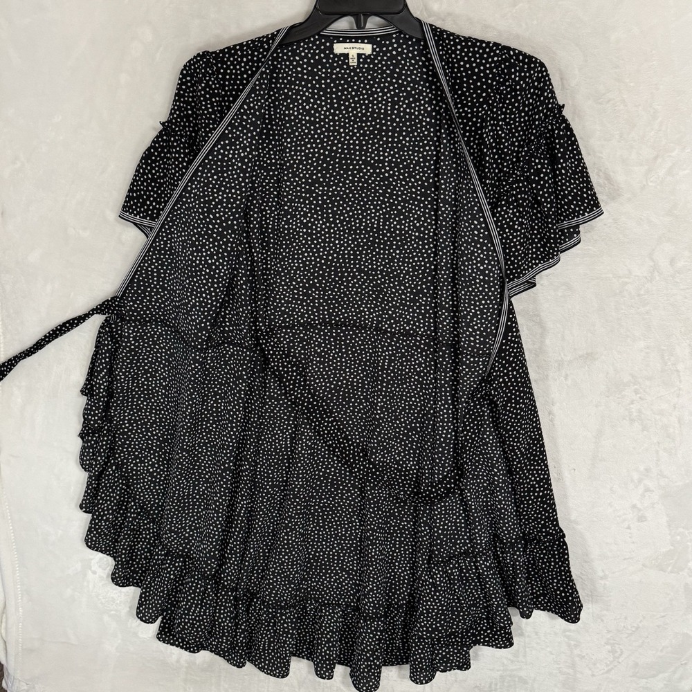Max Studio True Wrap Dress Size S Black & White Polka Dot Ruffle Sleeve V Neck - Picture 7 of 16